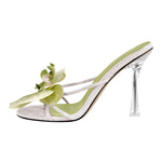 Load image into Gallery viewer, Flower Round Toe Clear Heel Thong Sandals Mules
