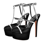 Load image into Gallery viewer, Round Toe T-Strap Platform Stiletto Pumps
