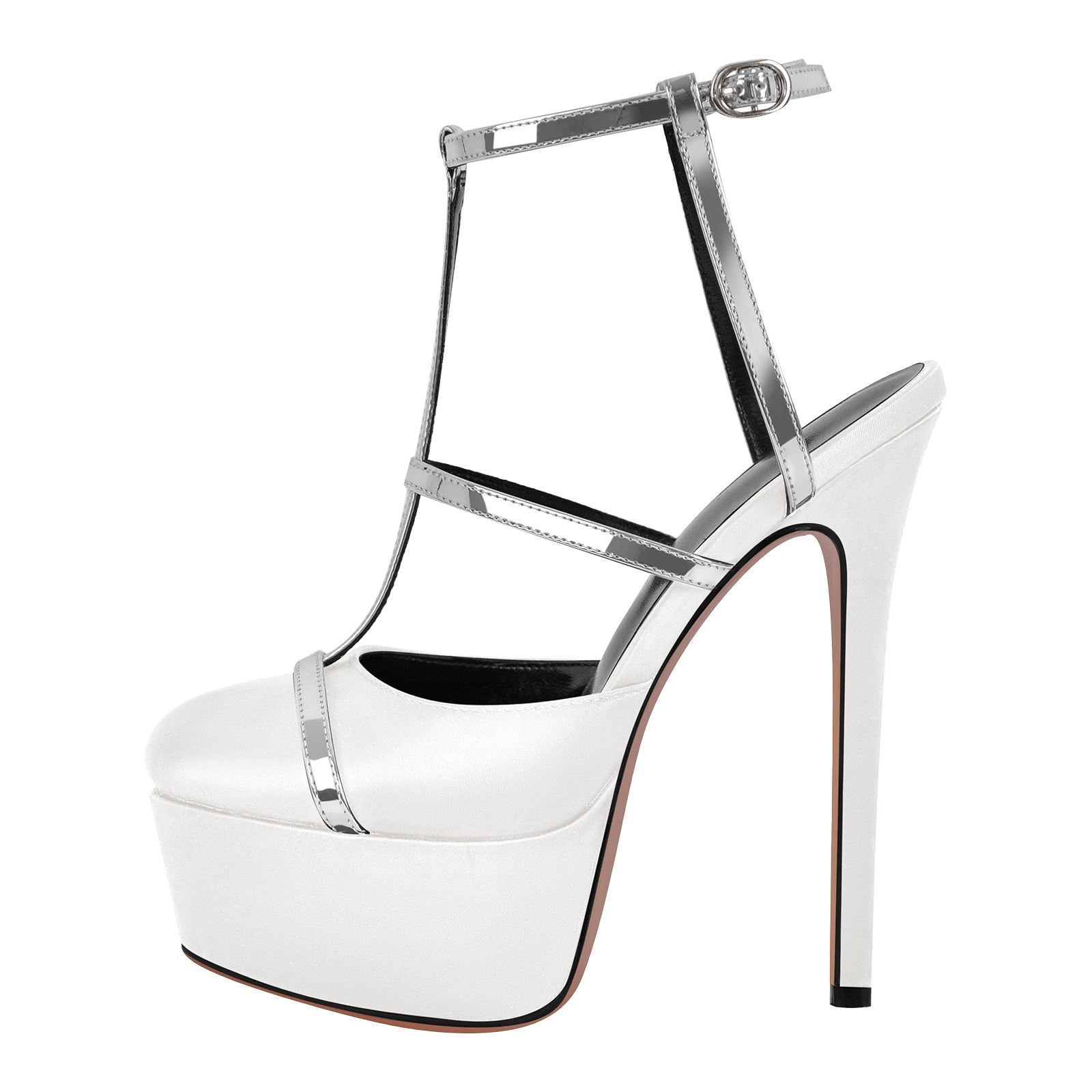 Round Toe T-Strap Platform Stiletto Pumps