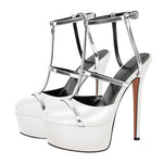 Load image into Gallery viewer, Round Toe T-Strap Platform Stiletto Pumps
