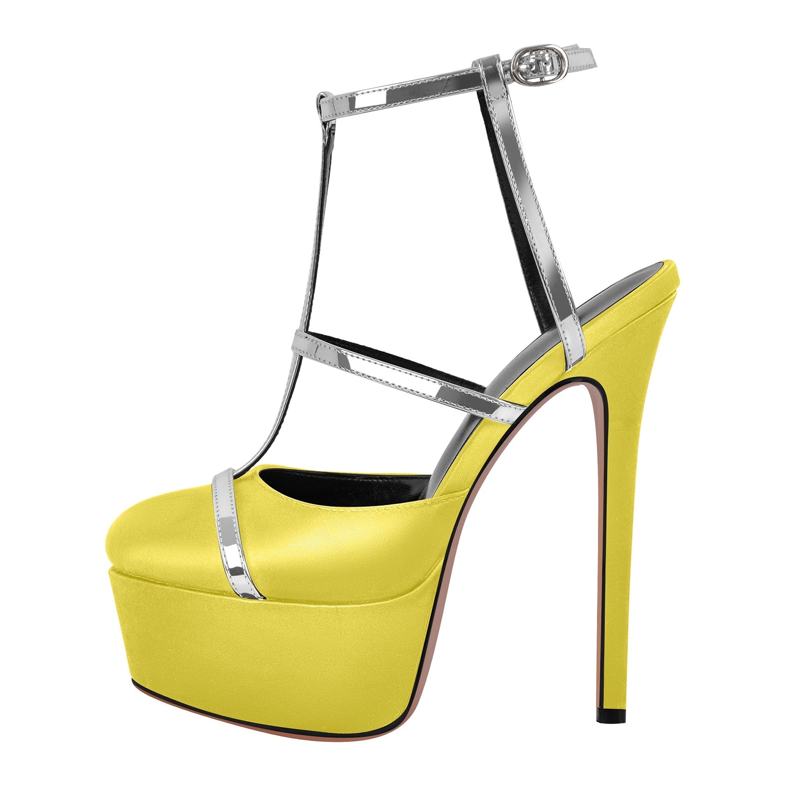 Round Toe T-Strap Platform Stiletto Pumps