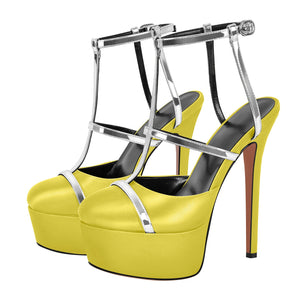 Round Toe T-Strap Platform Stiletto Pumps