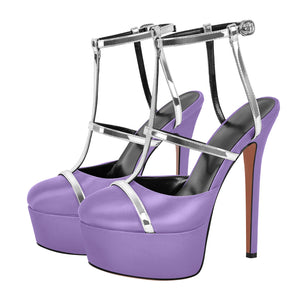 Round Toe T-Strap Platform Stiletto Pumps