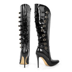 Load image into Gallery viewer, Pointed Toe Multi Buckle Stiletto Knee High Boots
