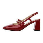 Load image into Gallery viewer, Square Toe Two Straps Chunky Heel Slingback Pumps
