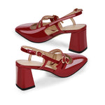 Load image into Gallery viewer, Square Toe Two Straps Chunky Heel Slingback Pumps
