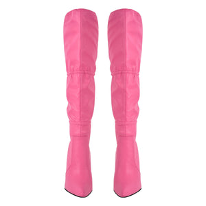 Pointed Toe Lace-up Stiletto Knee High Boots