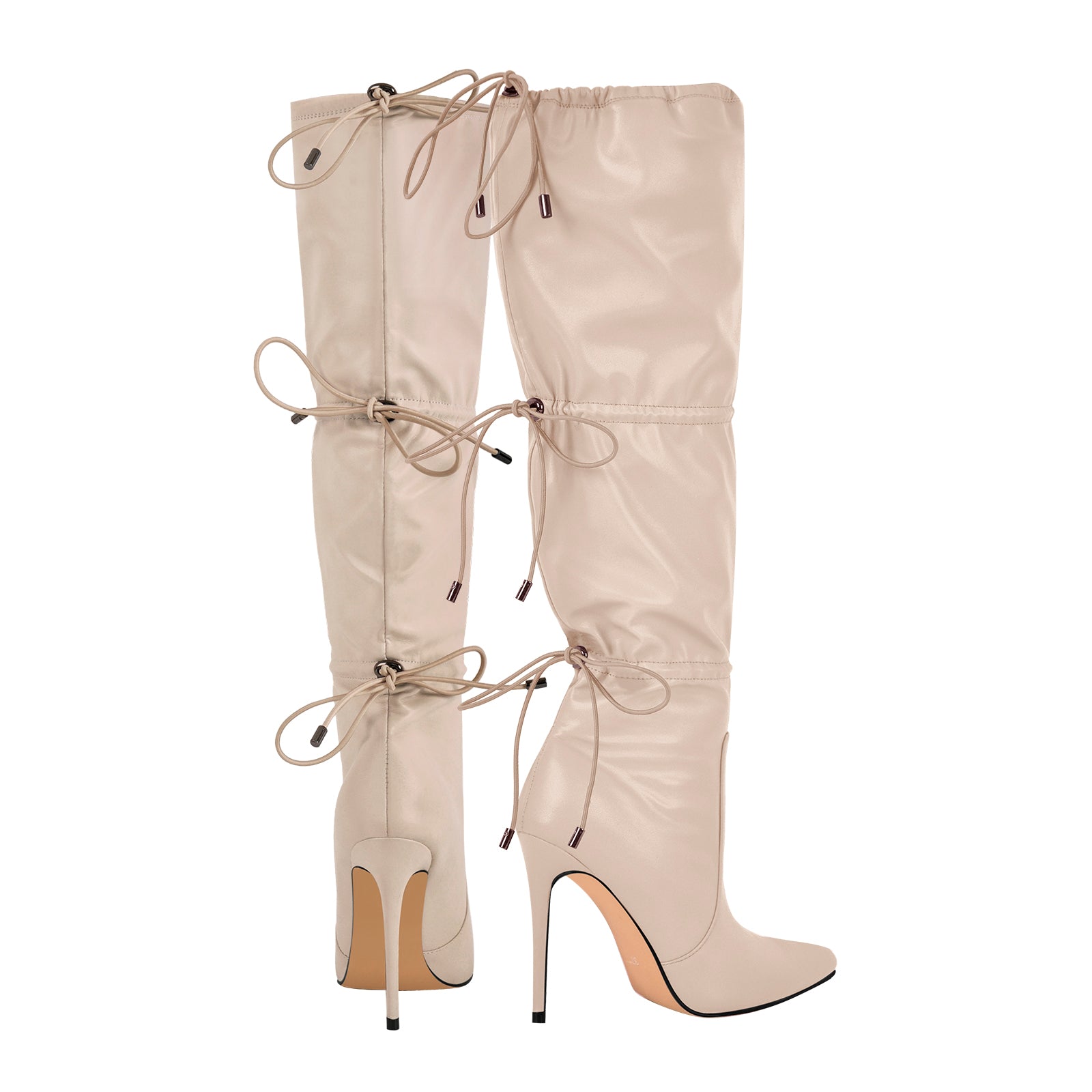 Pointed Toe Lace-up Stiletto Knee High Boots