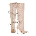 Load image into Gallery viewer, Pointed Toe Lace-up Stiletto Knee High Boots
