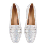 Load image into Gallery viewer, Silver Rhinestone Square Toe Chunky Heel Pumps
