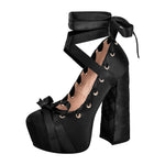 Load image into Gallery viewer, Bow Lolita Platform Lace-up Chunky Heel Pumps
