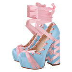 Load image into Gallery viewer, Bow Lolita Platform Lace-up Chunky Heel Pumps
