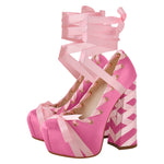 Load image into Gallery viewer, Bow Lolita Platform Lace-up Chunky Heel Pumps
