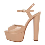 Load image into Gallery viewer, Peep Toe Platform Buckle Strap Chunky Heel Sandals
