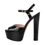 Load image into Gallery viewer, Peep Toe Platform Buckle Strap Chunky Heel Sandals
