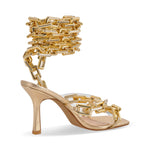 Load image into Gallery viewer, Gold Square Toe Metal Chain Lace-up Stiletto Sandals
