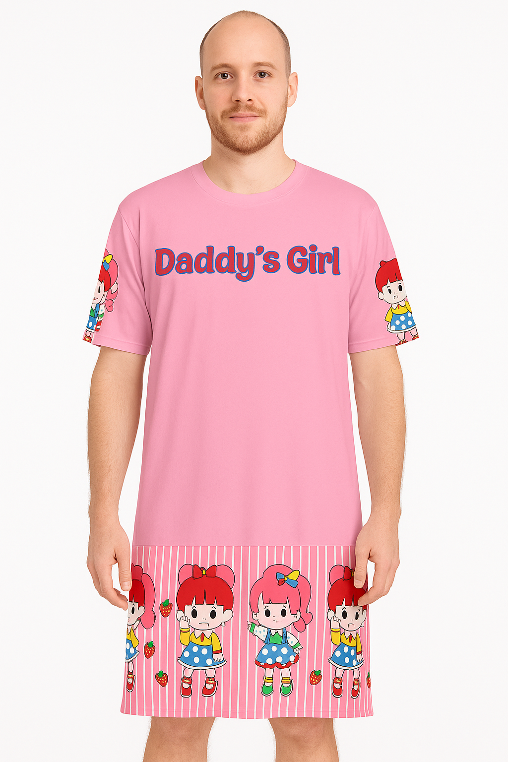 Pretty Sissy Baby Dolls Border T-shirt Dress | Sissy Men Night Dress T-shirt Dress