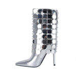 Load image into Gallery viewer, Pointed Toe Sequins Stiletto Fold Over Boots
