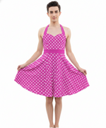 Load image into Gallery viewer, Sweetheart Halter Crossdresser Skater Dress – Feminine A-Line in White Dots

