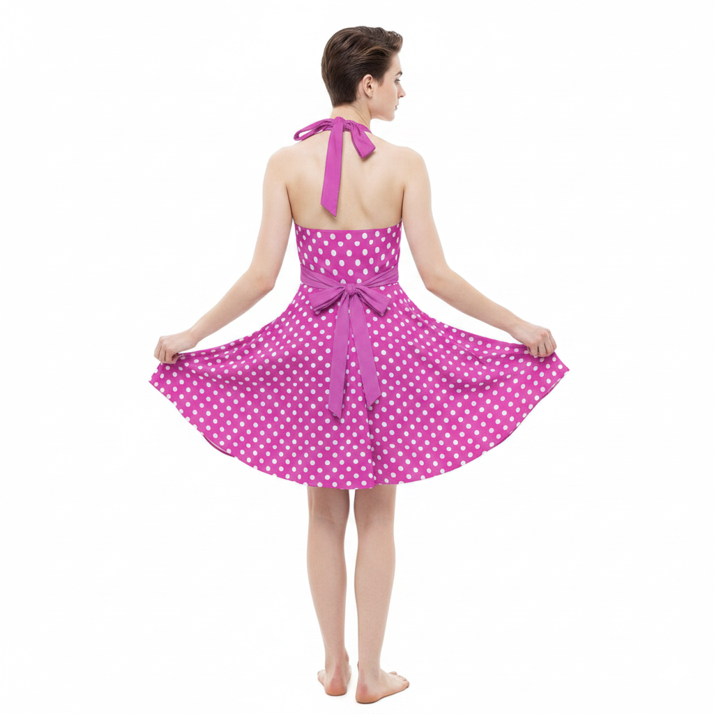 Sweetheart Halter Crossdresser Skater Dress – Feminine A-Line in White Dots