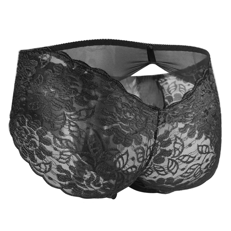 Men’s Sheer Floral Lace Briefs with U-Shaped Pouch