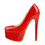 Load image into Gallery viewer, Patent Leather Rounde Toe Platform Red Stiletto High Heels Pumps
