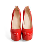 Load image into Gallery viewer, Patent Leather Rounde Toe Platform Red Stiletto High Heels Pumps
