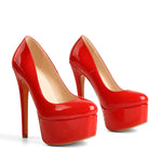 Load image into Gallery viewer, Patent Leather Rounde Toe Platform Red Stiletto High Heels Pumps
