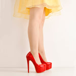 Load image into Gallery viewer, Patent Leather Rounde Toe Platform Red Stiletto High Heels Pumps
