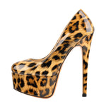 Load image into Gallery viewer, Patent Leather Rounde Toe Platform Leopard Stiletto High Heels Pumps
