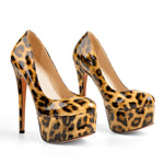 Load image into Gallery viewer, Patent Leather Rounde Toe Platform Leopard Stiletto High Heels Pumps
