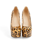 Load image into Gallery viewer, Patent Leather Rounde Toe Platform Leopard Stiletto High Heels Pumps
