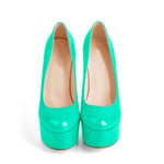 Load image into Gallery viewer, Patent Leather Rounde Toe Platform Green Stiletto High Heels Pumps
