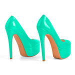 Load image into Gallery viewer, Patent Leather Rounde Toe Platform Green Stiletto High Heels Pumps
