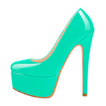 Load image into Gallery viewer, Patent Leather Rounde Toe Platform Green Stiletto High Heels Pumps
