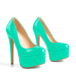 Load image into Gallery viewer, Patent Leather Rounde Toe Platform Green Stiletto High Heels Pumps
