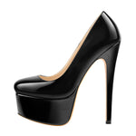 Load image into Gallery viewer, Patent Leather Rounde Toe Platform Black Stiletto High Heels Pumps
