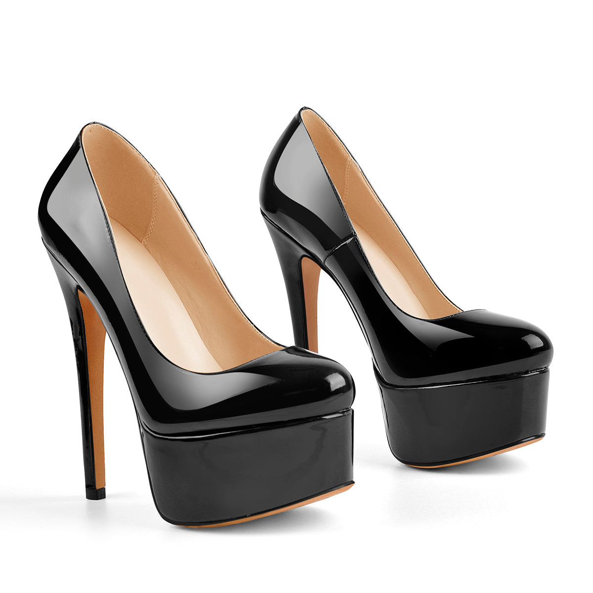 Patent Leather Rounde Toe Platform Black Stiletto High Heels Pumps