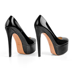 Load image into Gallery viewer, Patent Leather Rounde Toe Platform Black Stiletto High Heels Pumps
