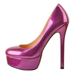 Load image into Gallery viewer, Round Toe Stiletto High Heel 3CM Platform Purple Slip On Pumps
