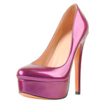 Load image into Gallery viewer, Round Toe Stiletto High Heel 3CM Platform Purple Slip On Pumps
