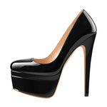 Load image into Gallery viewer, Patent Leather Round Toe Double Platform High Heel Pumps
