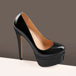 Load image into Gallery viewer, Patent Leather Round Toe Double Platform High Heel Pumps
