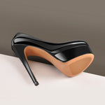 Load image into Gallery viewer, Patent Leather Round Toe Double Platform High Heel Pumps
