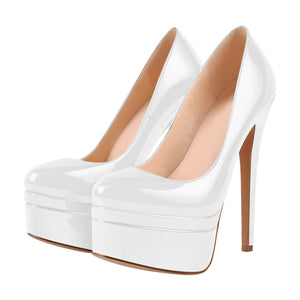 Patent Leather Round Toe Double Platform High Heel Pumps