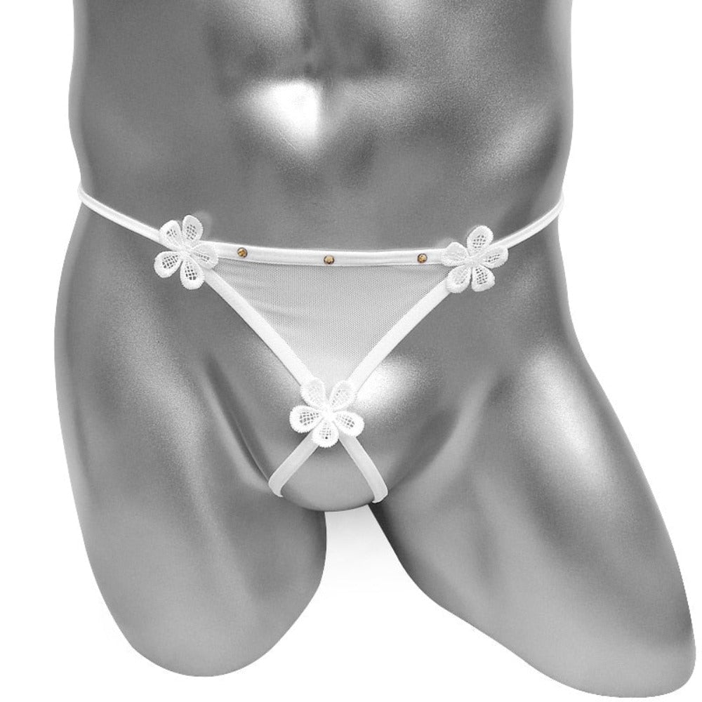 "Sissy Kamryn" Crotchless Thong | Mesh Embroidery G-String | Femboy Lingerie