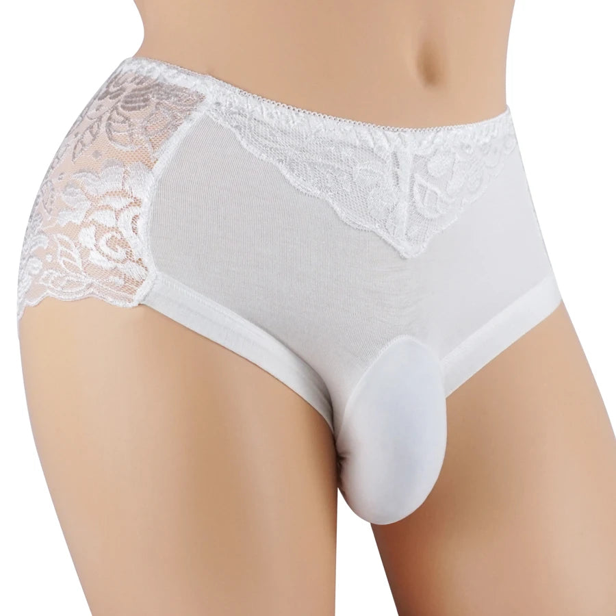 Men’s Sheer Floral Lace Briefs with U-Shaped Pouch