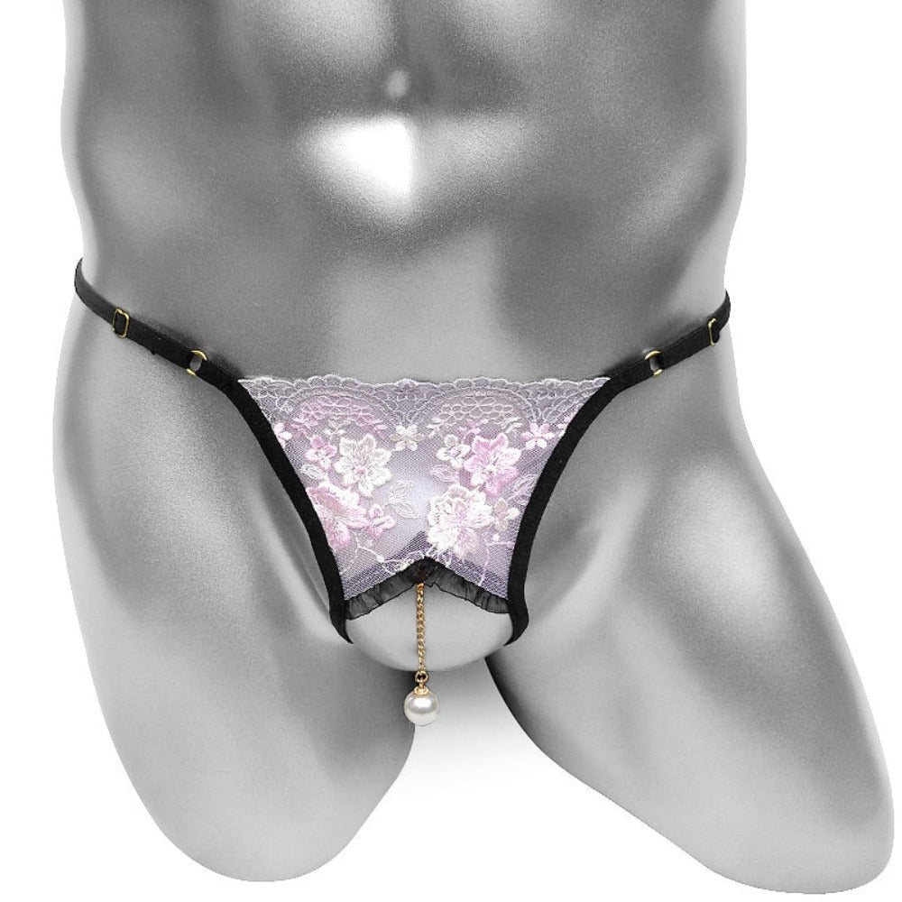 "Sissy Jazlyn" Lace Pearl Crotchless Thong