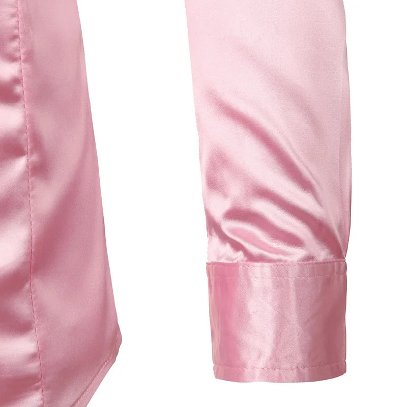 Pink Silk Satin Luxury Dress Shirt