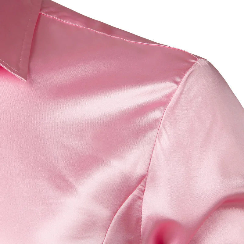 Pink Silk Satin Luxury Dress Shirt